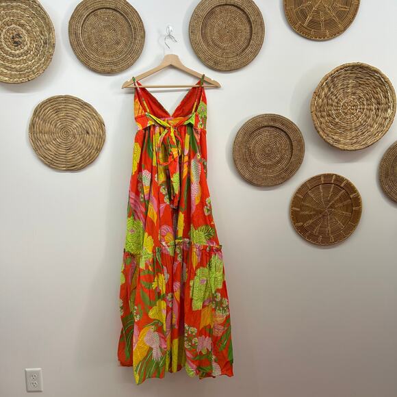 $275 Farm Rio Colorful Flower Floral Long Maxi Dress Medium Boho Vacation - Picture 4 of 9